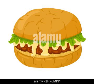 Cartoon Pambazo with meat with vegetables vector illustration Mexican traditional food. Isolated on white background. Stock Vector