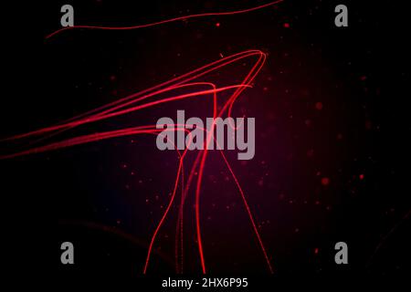 abstract red lines in black background. Low poly shape with dots and lines on dark Stock Photo