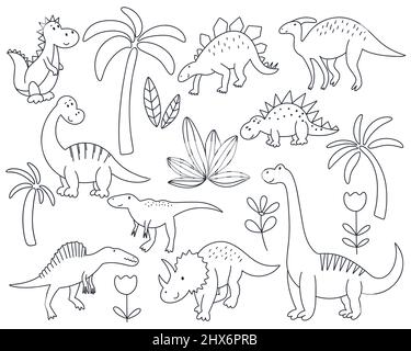 Prehistoric Dinosaur Doodle Vector Illustration. Hand Drawn Triceratops 