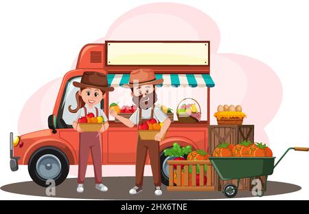 Flea market concept with food truck illustration Stock Vector