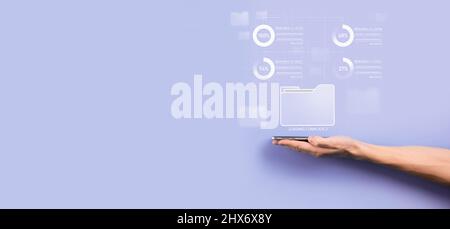 Business developer hand using board framework on virtual modern computer showing innovation Agile software development lean project management tool fa Stock Photo