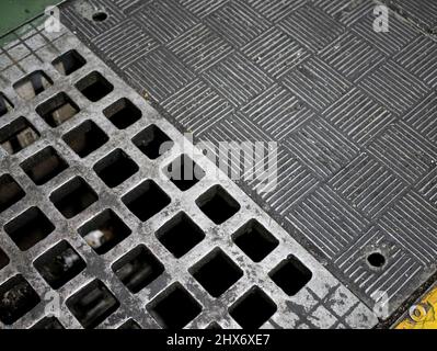 Metallic texture with geometrical grid pattern. Industrial, abstract background Stock Photo