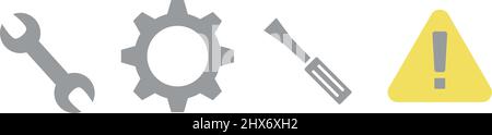 Tool icon set. Spanner, gear, screwdriver and warning symbol. Editable Vectors. Stock Vector