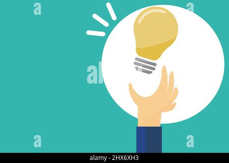 A man's hand trying to grab a light bulb. Ideas and tips. Editable vector. Stock Vector