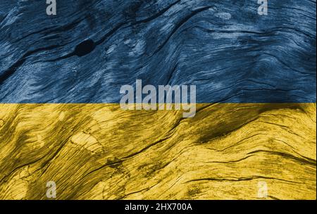 Ukrainian national flag pattern cracked earth, war concept Stock Photo