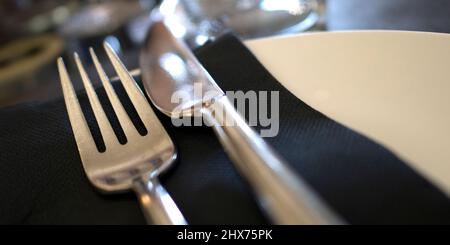 Table Cutlery, Table Setting, Fork and Knife Restaurant Serving Stock Photo