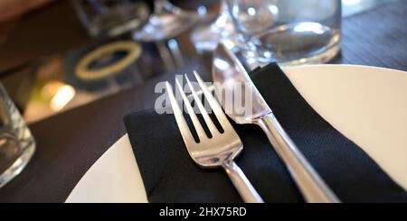 Table Cutlery, Table Setting, Fork and Knife Restaurant Serving Stock Photo
