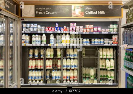 Prices of dairy products as seen on the shelves of a Tesco supermarket.   Food prices, among other living costs, are said to spike in months coming up Stock Photo