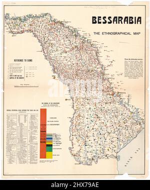 Vintage map - Moldova (Bessarabia), the Ethnographical Map by Captain John Kaba 1919. Stock Photo