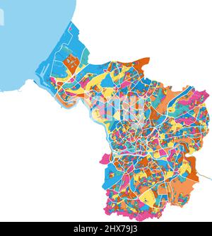 Bristol, South West England, England colorful high resolution vector art map with city boundaries. White outlines for main roads. Many details. Blue s Stock Vector