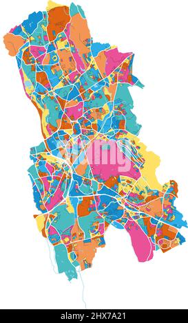 Stoke-on-Trent, West Midlands, England colorful high resolution vector art map with city boundaries. White outlines for main roads. Many details. Blue Stock Vector