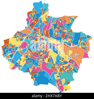 Derby, East Midlands, England colorful high resolution vector art map with city boundaries. White outlines for main roads. Many details. Blue shapes f Stock Vector