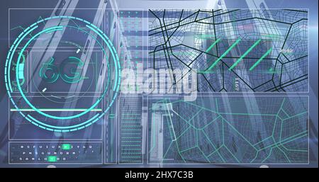 Image of 6g text and connections over computer servers Stock Photo