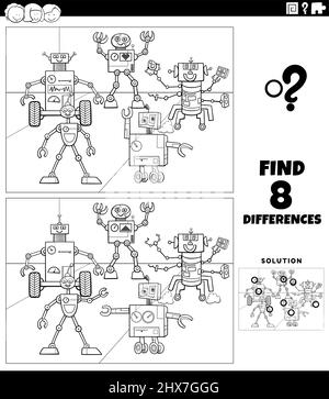 differences educational game with robots coloring book page Stock ...