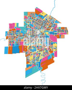 Winnipeg, Manitoba, Canada colorful high resolution vector art map with city boundaries. White outlines for main roads. Many details. Blue shapes for Stock Vector