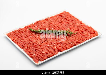 raw stroganoff or veal julienne isolated on a white background Stock Photo