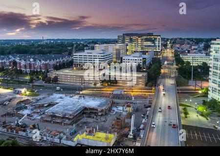 Aerial view of Conshohocken Pennsylvania, USA at sunset
