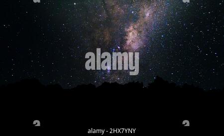Milky Way, trail star galaxy and stars moving across night sky ...