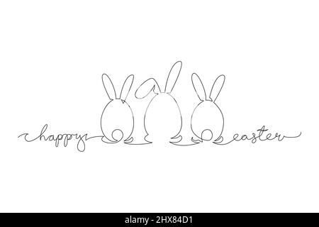 Have Yourself a Very Happy Easter. Easter Bunny illustration continuous line drawing. Stock Vector