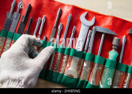 Background with many different tools for DIY, construction, renovation Stock Photo