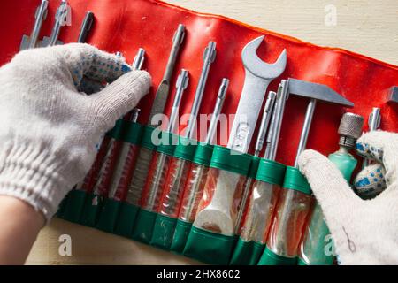 Background with many different tools for DIY, construction, renovation Stock Photo