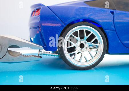 Repair a car concept. Stubbing wheels Stock Photo