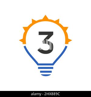 Letter 3 Electric Logo, Letter 3 With Light Bulb Vector Template. Eco Energy Power Electricity, Think Idea, Inspiration, Energy Recycle Concept Stock Vector