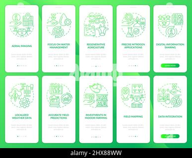 Farming trends green gradient onboarding mobile app screen set Stock Vector