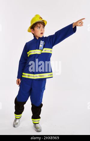 Firefighter costume. 11 years old. Stock Photo