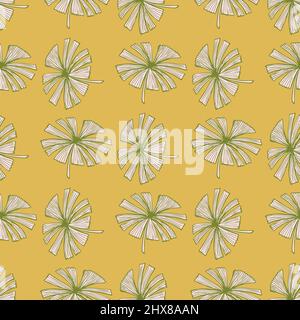 Fan palm leaves seamless pattern on. Vintage foliage of palmetto in engraving style. Hand drawn repeat texture for fabric, wallpaper, textile, print, Stock Vector
