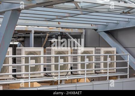 Hvac System Units at Top of Office Building Stock Photo