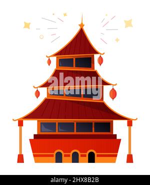 Asian pagoda temple - flat design style object Stock Vector