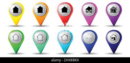 Location pins with house icon - vector illustration Stock Vector