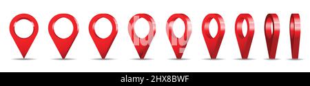 3D red location pins - vector illustration Stock Vector