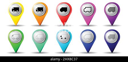 Location pins with truck icon - vector illustration Stock Vector