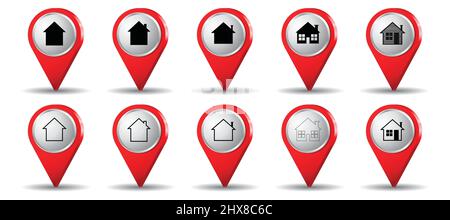 Location pins with house icon - vector illustration Stock Vector