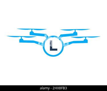 Drone Logo Design On Letter L Concept. Photography Drone Vector Template Stock Vector