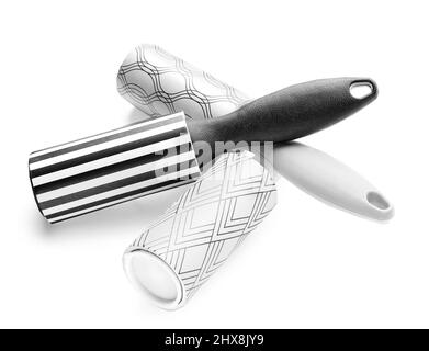 New lint rollers on white background Stock Photo