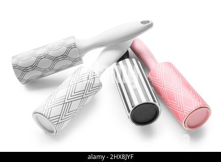 New lint rollers on white background Stock Photo