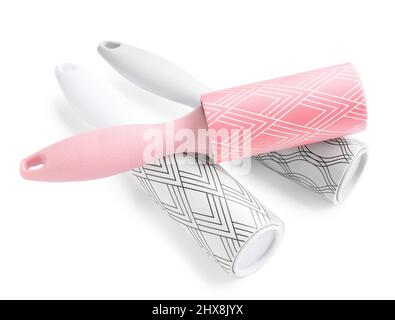 New lint rollers on white background Stock Photo