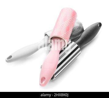 New lint rollers on white background Stock Photo