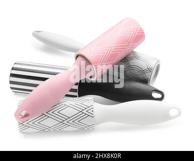 New lint rollers on white background Stock Photo