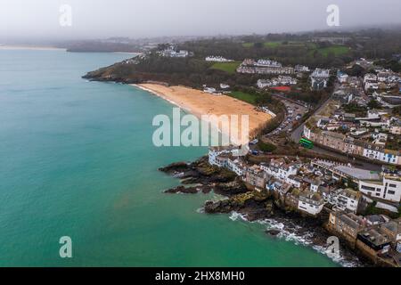 The beautiful seaside town of St Ives in Cornwall with Porthminster Beach. Stock Photo