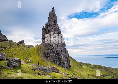 This majestic dramatic rock formation points high into the sky. Stock Photo