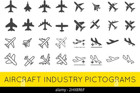 Aircraft or Airplane Icons Set Collection Vector Silhouette Set Colletion Stock Vector