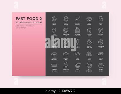 Set of Vector Fastfood Fast Food Elements Icons and Equipment as Illustration can be used as Logo or Icon in premium quality Stock Vector