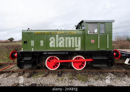 York.Yorkshire.United Kingdom.February 16th 2022.A Ruston and Hornsby 88DS train is on display at the Yorkshire museum of farming Stock Photo