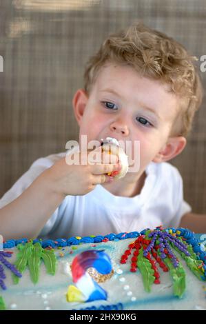 face of a Child having his 2nd birthday party, a boy Stock Photo
