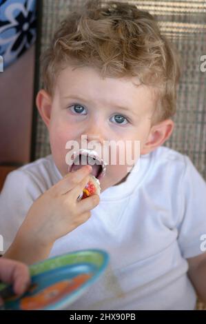 face of a Child having his 2nd birthday party, a boy Stock Photo