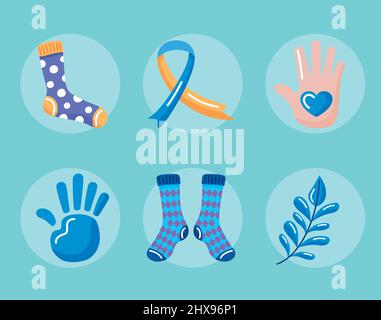 down syndrome set six icons Stock Vector